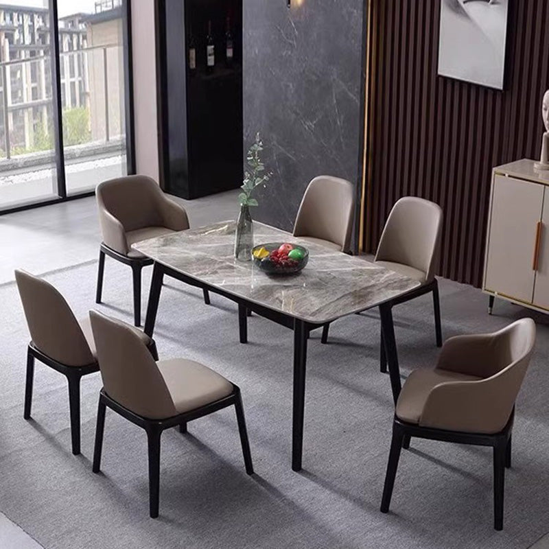 Contemporary Nordic Rectangular Silicone Leather Solid Wood Dining Chair Backrest Armless For Dining Room & Kitchen