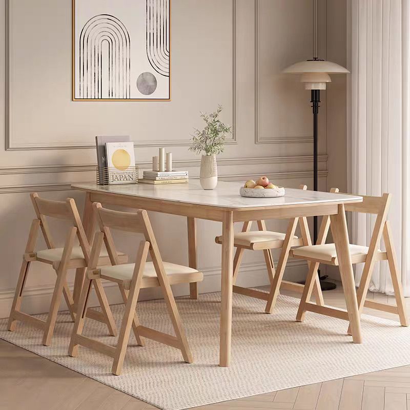 Modern Minimalist Triangular Rectangular Rubberwood Cat's Paw Leather Folding Dining Chair Backrest Armless For Dining Room & Kitchen
