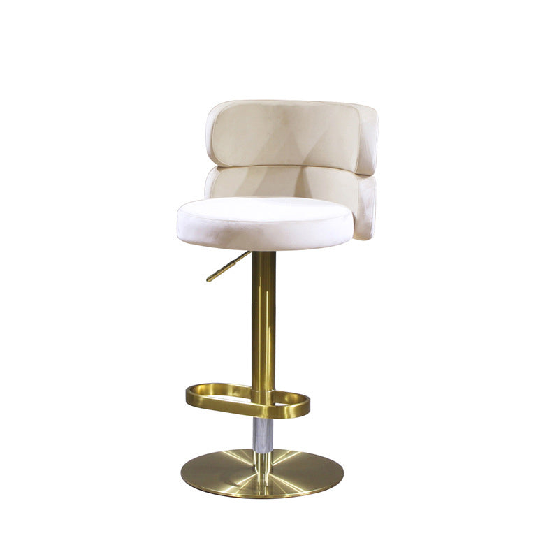 Contemporary Luxury Curved Rectangular Stainless Steel Velvet Bar Stool Backrest Armless For Dining Room & Kitchen