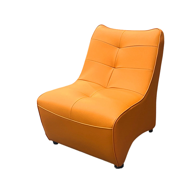 Modern Minimalist Rectangular Curved PU Leather Solid Wood Accent Chair Backrest Armless For Living Room