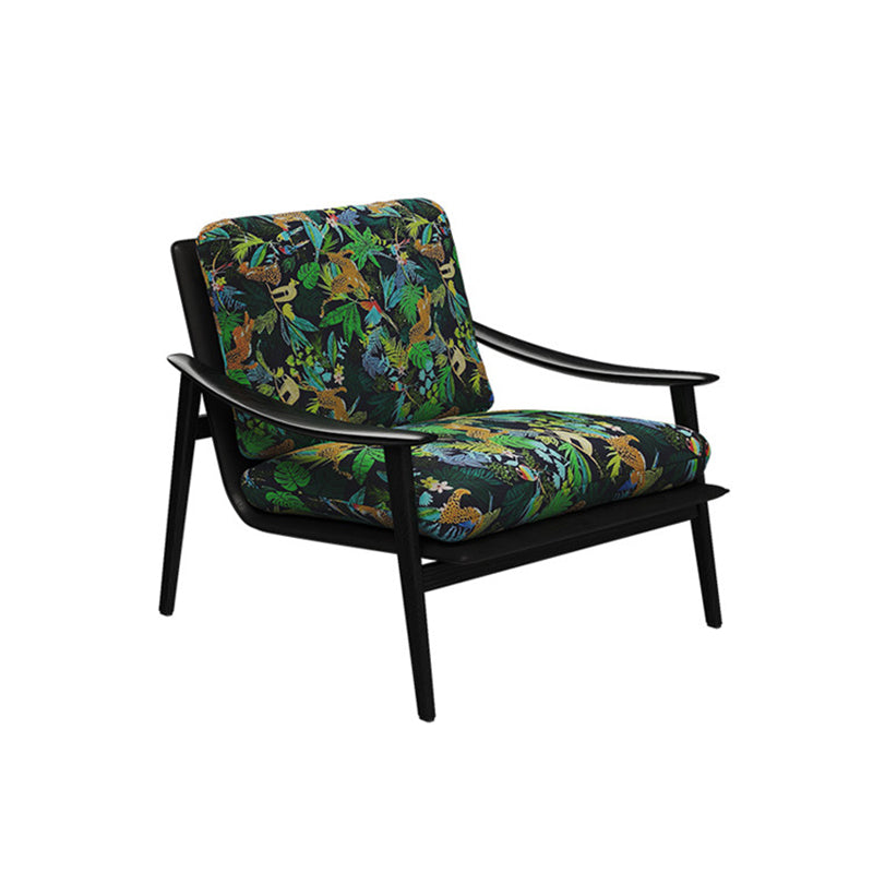 Modern Minimalist Curved Rectangular Jacquard Fabric Ash Wood Solid Wood Accent Chair Backrest Armrest For Living Room