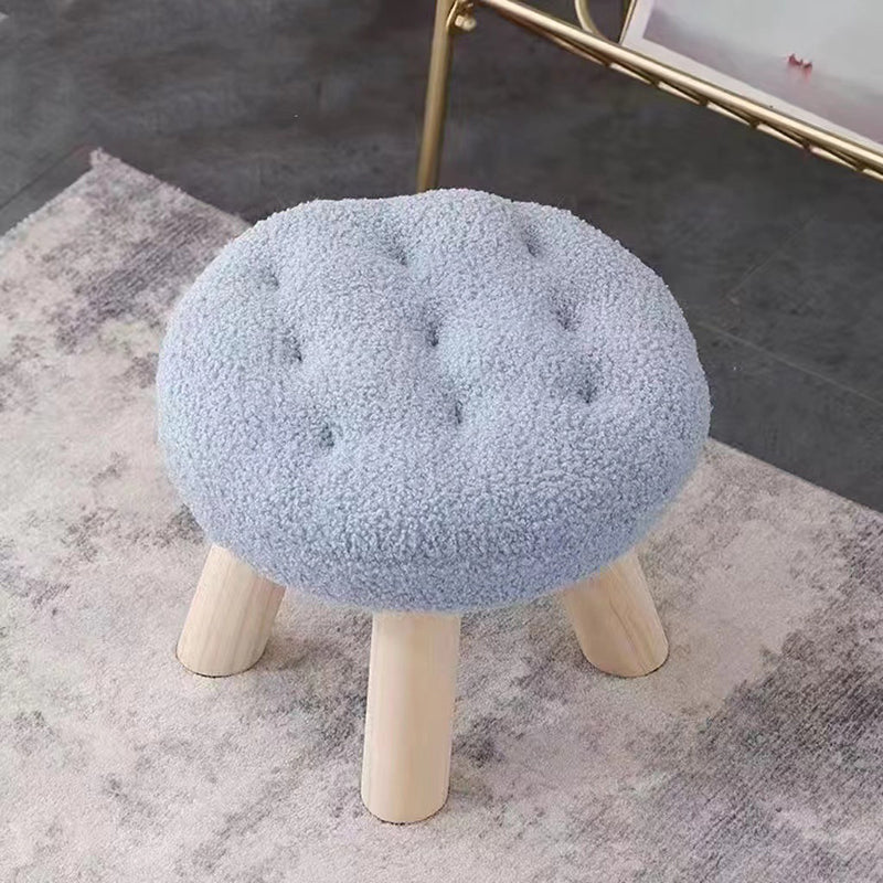 Contemporary Creative Round Cookie-Shaped Teddy Plush Solid Pine Wood Kids Low Stool Backless Armless For Living Room