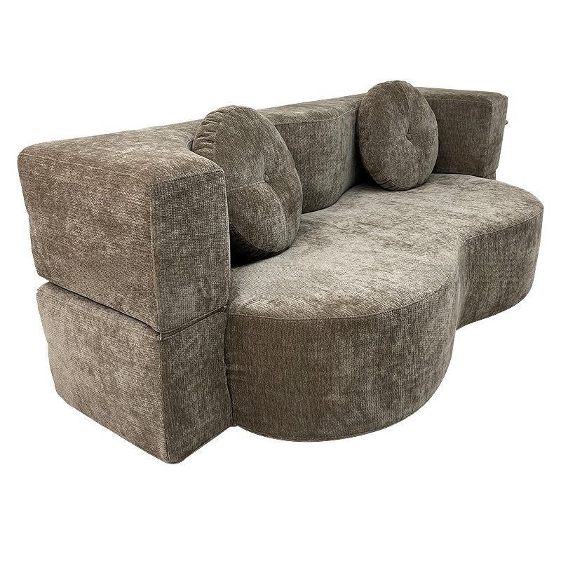 Contemporary Scandinavian Chenille Upholstery High-Resilience Foam Convertible Foldable Sofa Bed - U-Shaped Modular Compressed Loveseat Sofa For Living Room
