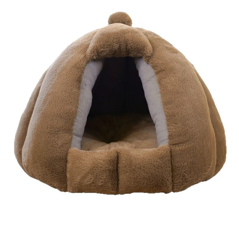Contemporary Creative Spherical Pumpkin-Shaped Mongolian Yurt Velvet Anti-Slip Dotted Fabric Dog Bed & Cat Bed For Bedroom