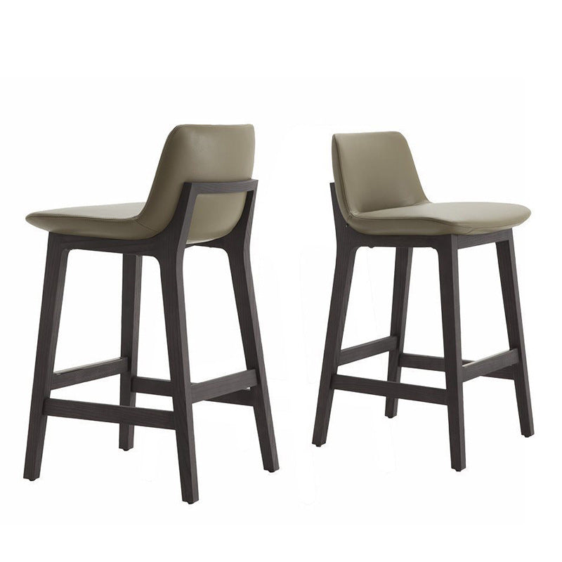 Contemporary Scandinavian Square PU Leather Ash Wood Backrest Bar Stool For Kitchen