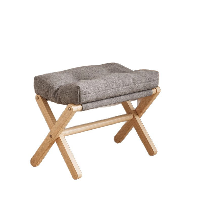Modern Minimalist Rectangular Fabric Pine Solid Wood Foldable Kids Footstool For Living Room