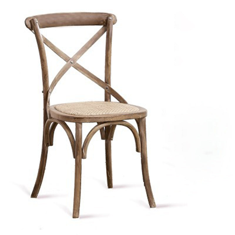Traditional Farmhouse Square Birch Wood Solid Wood Multi-Layer Solid Wood Panel Indonesian Rattan Backrest Dining Chair For Dining Room