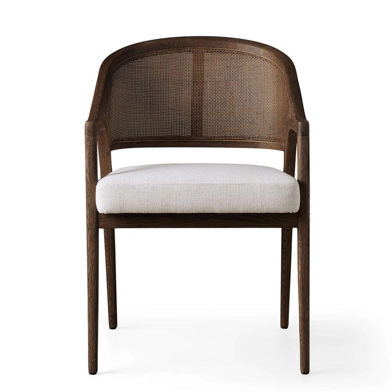 Traditional Japanese Square Ash Wood Solid Wood Rattan Cotton Linen Backrest Armrest Dining Chair For Dining Room