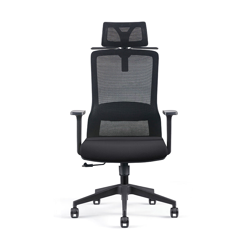 Modern Minimalist High-Back Black Desk Chair: Height-Adjustable Headrest - Ergonomic Swivel Gaming Chair For Home Office