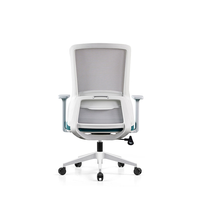 Modern Minimalist Blue & White Mid-Back Desk Chair: Breathable Mesh Fabric - Ergonomic Swivel Gaming Chair For Home Office