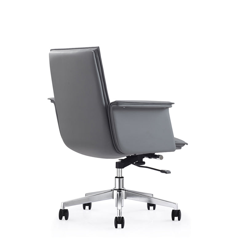 Modern Minimalist Mid-Back Desk Chair: Leather Luxury Swivel Chair- Ergonomic Height-Adjustable Office Chair For Home Office