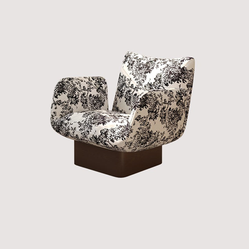 Traditional Vintage Curved Faux Leather Solid Wood Velvet Sponge Accent Chair Backrest Armrest For Living Room