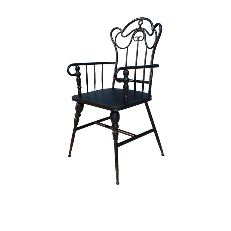 Traditional Vintage Curved Iron Dining Chair Backrest Armrest For Dining Room