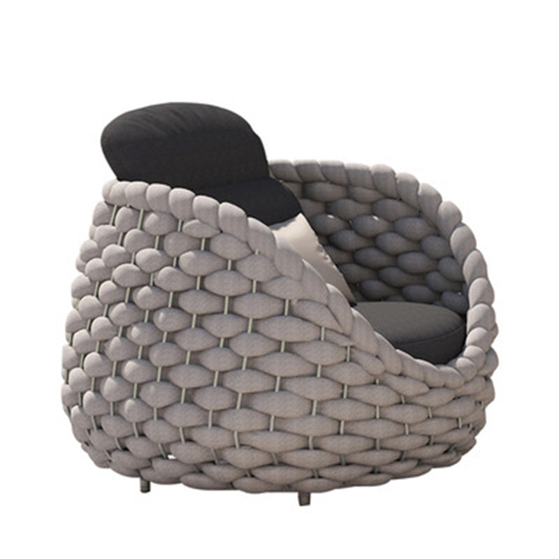 Modern Minimalist Curved Aluminum Alloy Fabric PE Rattan Sponge Outdoor Accent Chair Backrest Armrest For Garden