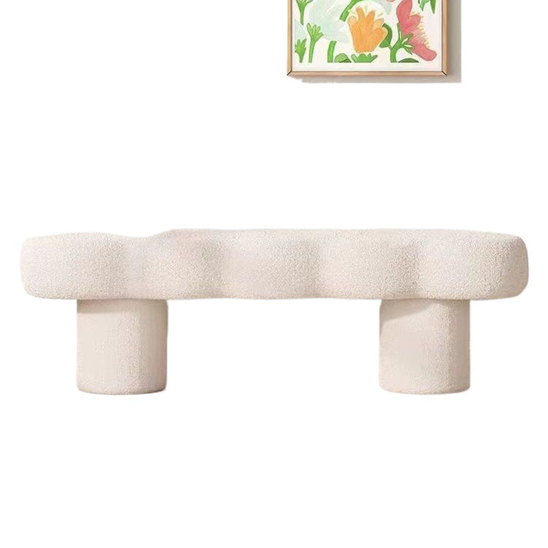Contemporary Nordic Lamb Fleece Solid Wood Rectangular Bench For Living Room