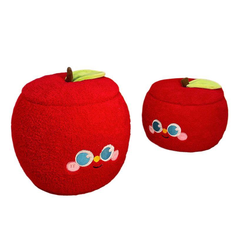 Contemporary Creative Velvet MDF Apple-Shaped Low Stool Hidden Storage For Living Room