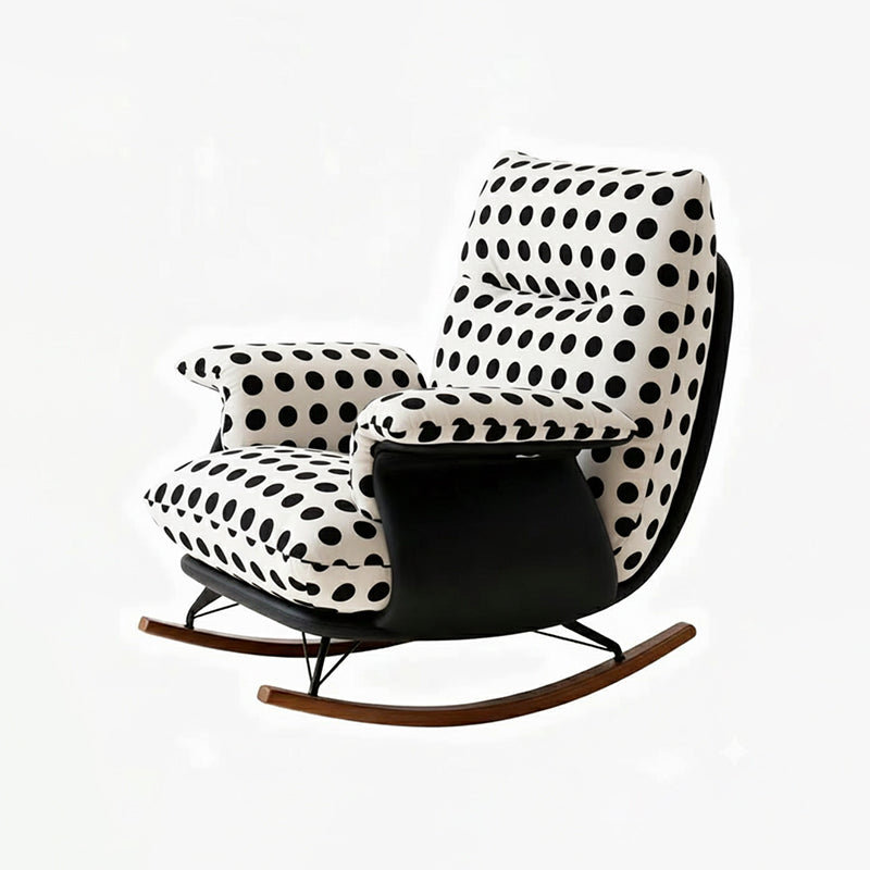 Modern Mid-Century Fabric Faux Leather Iron Wood Polka Dot Rocking Chair Backrest Armrest For Living Room