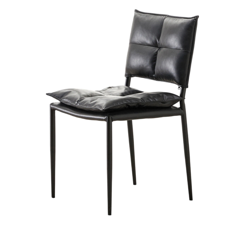 Modern Minimalist Rectangular Faux Oil-Waxed Leather Carbon Steel Dining Chair Backrest Armless For Dining Room