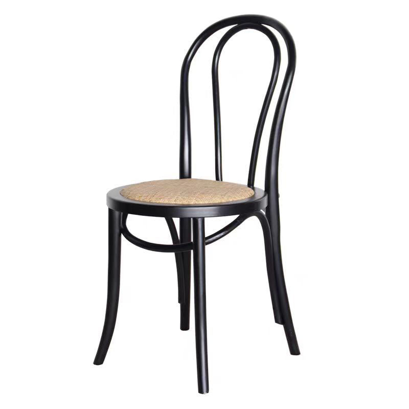 Contemporary Scandinavian Round Rubberwood Plywood Indonesian Rattan Backrest Dining Chair For Dining Room