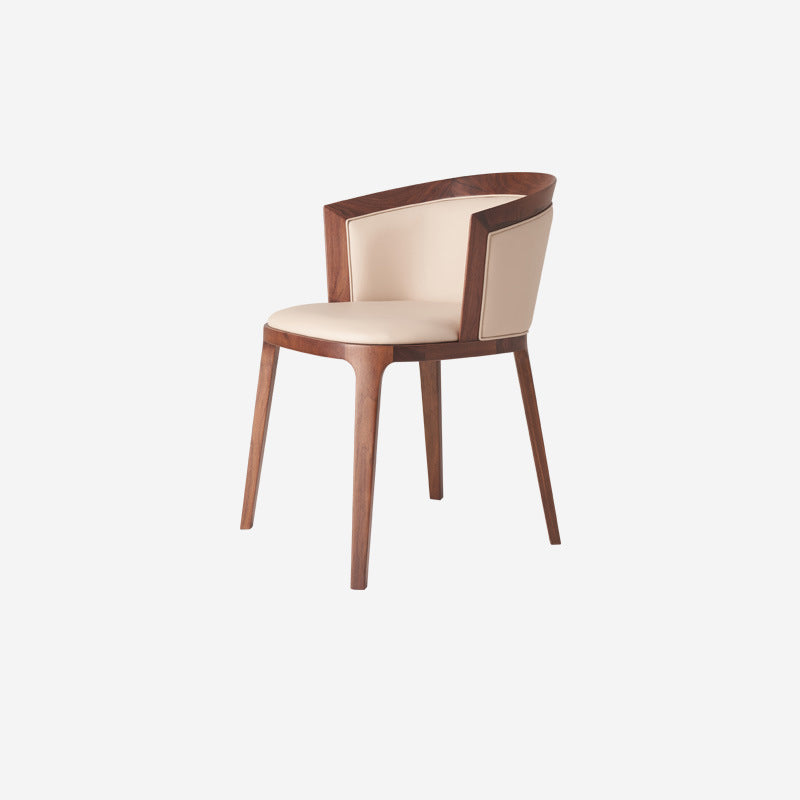 Traditional Vintage Round Oak Wood PU Leather Backrest Dining Chair For Dining Room