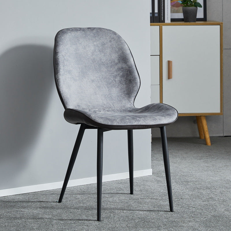 Modern Minimalist Nappa Leather Synthetic Fabric Carbon Steel Dining Chair Backrest Armless For Dining Room