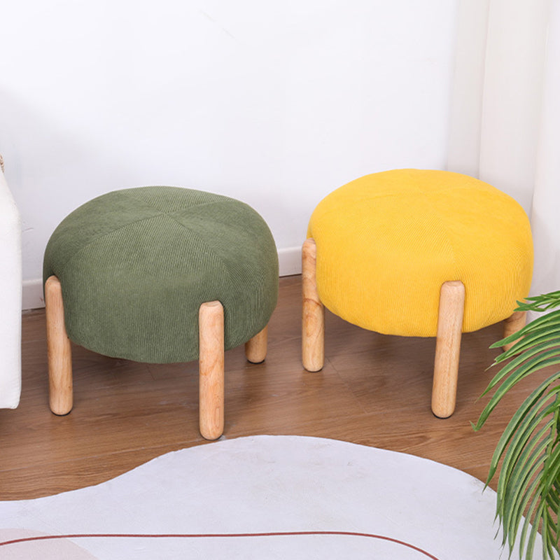Contemporary Simplicity Corduroy Sponge Round Wood Frame Low Stool Backless Armless For Living Room
