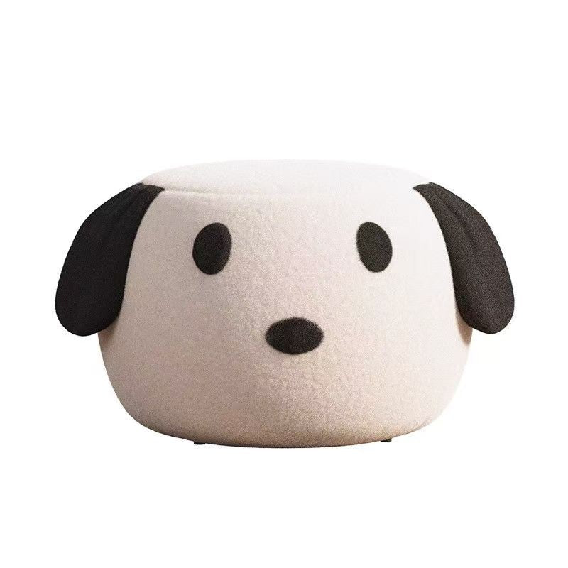 Contemporary Creative Kids Teddy Fleece Fabric Sponge Solid Wood Cartoon Dog Shaped Low Stool Backless Armless For Living Room