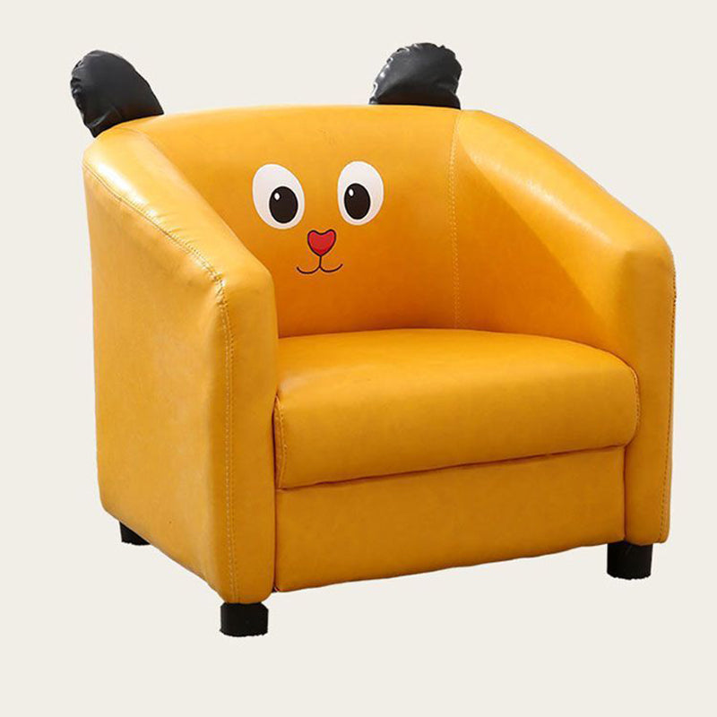 Contemporary Creative Kids Oil-Waxed Leather Wood Cartoon Animal Shaped Accent Chair Backrest Armrest For Living Room