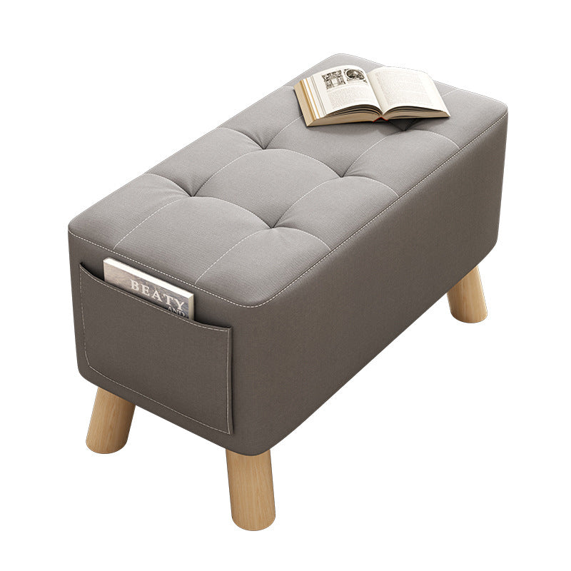 Modern Minimalist Linen Oil-Waxed Leather Solid Wood Rectangle Low Stool Backless Armless For Living Room