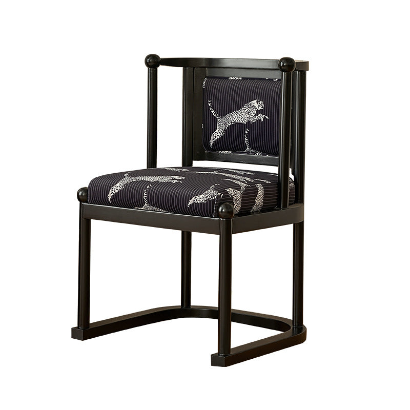 Traditional Vintage Curved Back Fabric Oak Wood Dining Chair Backrest Armless For Dining Room