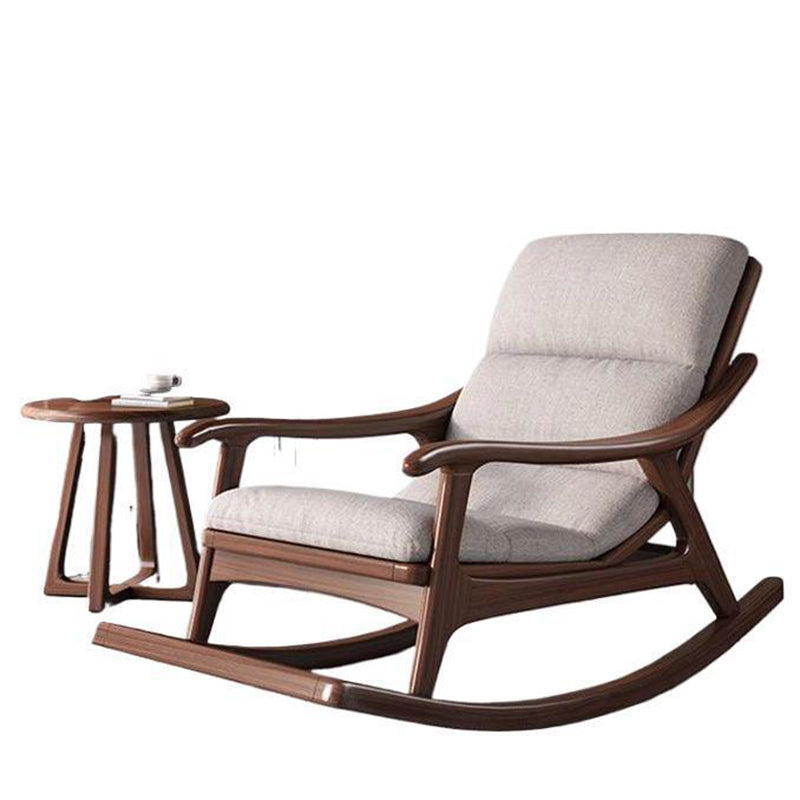 Modern Minimalist Oak Linen Ergonomic Backrest Rocking Chair With Armrests For Living Room And Bedroom