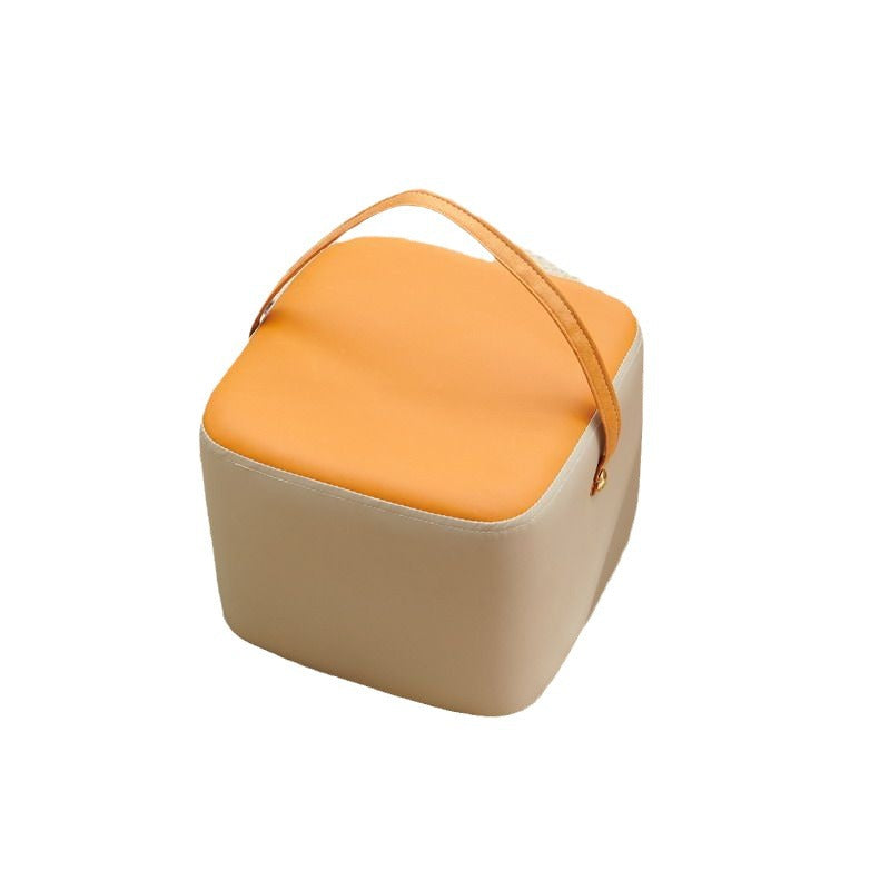Modern Minimalist Square Solid Wood Plywood Synthetic Fabric Portable Stackable Low Stool For Living Room
