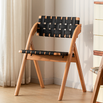 Modern Minimalist Square Rectangular Saddle Leather Rubberwood Foldable Dining Chair Backrest Armless For Dining Room & Kitchen