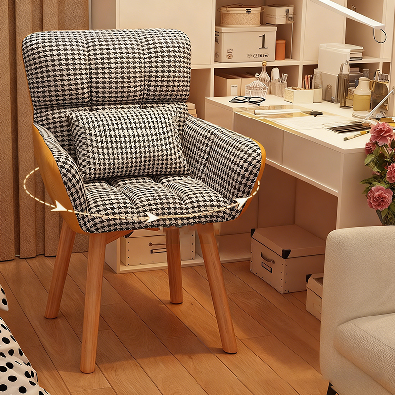 Modern Minimalist Square Rectangular Cotton-linen Velvet Iron 360°Swivel Vanity Stool Backrest Armrest For Bedroom
