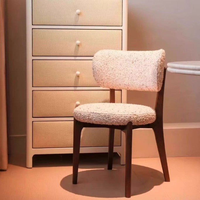 Modern Minimalist Round Cotton-linen Ash Wood Solid Wood Dining Chair Backrest Armless For Dining Room & Kitchen