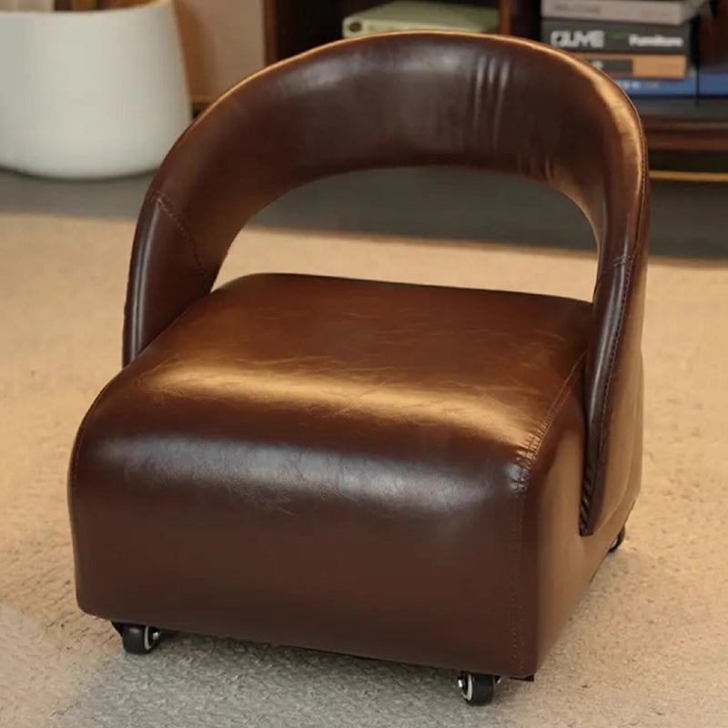 Contemporary Retro Square Faux Leather Solid Wood Accent Chair Backrest Armless For Living Room