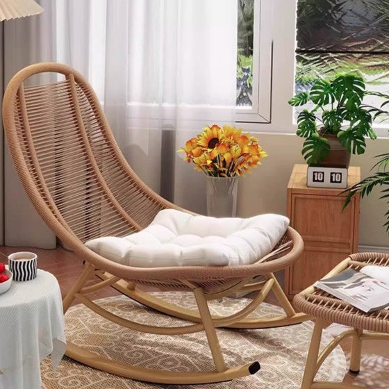 Modern Minimalist Ellipse PE Rattan Iron Cotton-linen Weaving Rocking Chair Backrest Armless For Living Room
