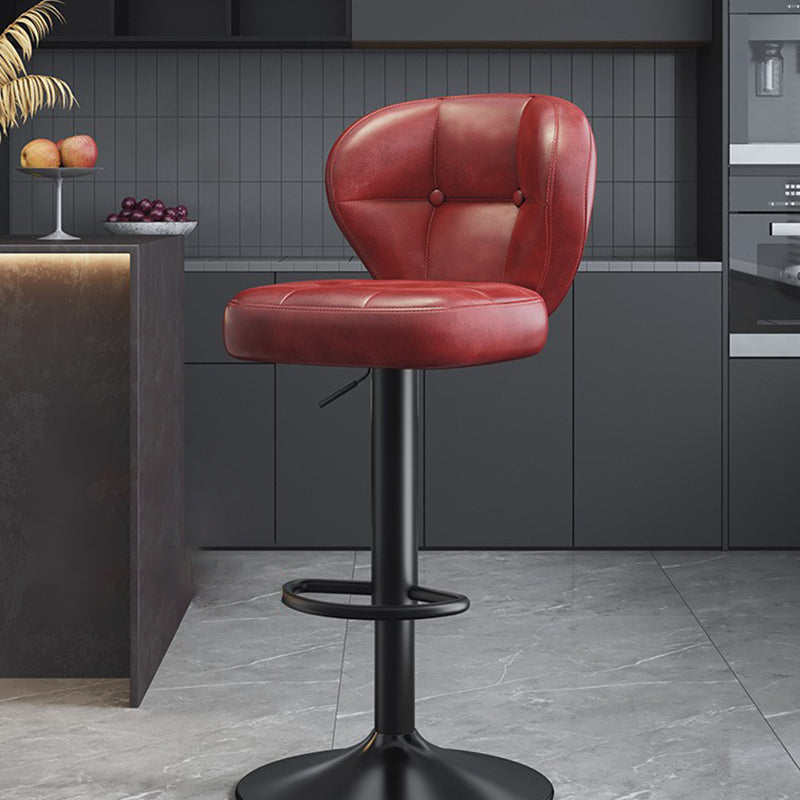 Modern Minimalist Square Rectangular Faux Nappa Leather Carbon Steel Swivel Height-adjustable Bar Stool Backrest Armless For Dining Room & Kitchen