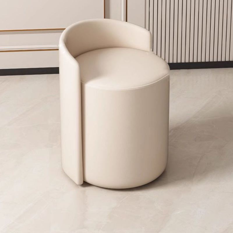 Modern Minimalist Round Faux Nappa Leather Lamb Fleece Poplar Wood Pine Wood Vanity Stool Backrest Armless For Bedroom