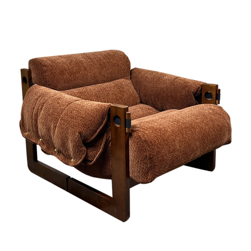 Contemporary Retro Square Rectangular Ash Wood Chenille Removable Accent Chair Backrest Armrest For Living Room
