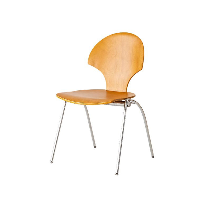 Contemporary Retro Square Ginkgo-shaped Beech Wood Iron Stackable Dining Chair Backrest Armless For Dining Room & Kitchen