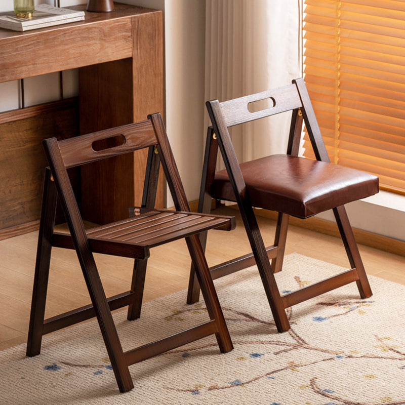 Traditional Chinese Square Rectangular Faux Leather Solid Wood Plywood Foldable Dining Chair Backrest Armless For Dining Room & Kitchen