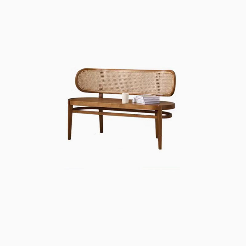 Contemporary Retro Rectangular Ash Wood Indonesian Rattan Bench For Entryway