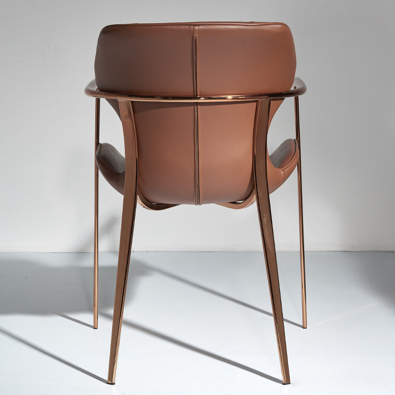 Contemporary Nordic Square Rectangular Saddle Leather Stainless Steel Dining Chair Backrest Armrest For Dining Room & Kitchen