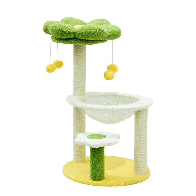 Contemporary Creative Flower-Shaped Cylindrical Particleboard Plastic Teddy Fleece Paper Tube Cotton-Linen Cat Tree & Condo 1-Condo For Living Room