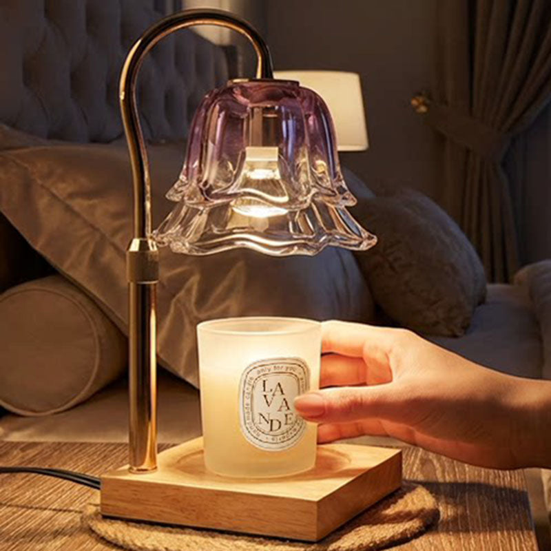 Contemporary Creative Iron Glass Oak Wood Lily Of The Valley Design 1-Light Melting Wax Table Lamp For Bedroom