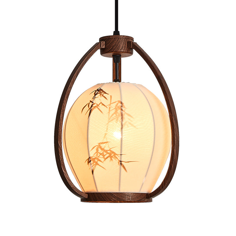 Traditional Chinese Geometric Lantern Iron Fabric 1-Light Pendant Light For Living Room