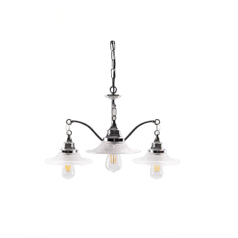 Contemporary Industrial Iron Glass Saucer-Shaped 3/5-Light Chandelier For Living Room