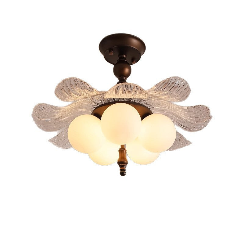 Contemporary Retro Iron Acrylic Glass Bud-Shaped 5-Light Semi-Flush Mount Ceiling Light For Living Room