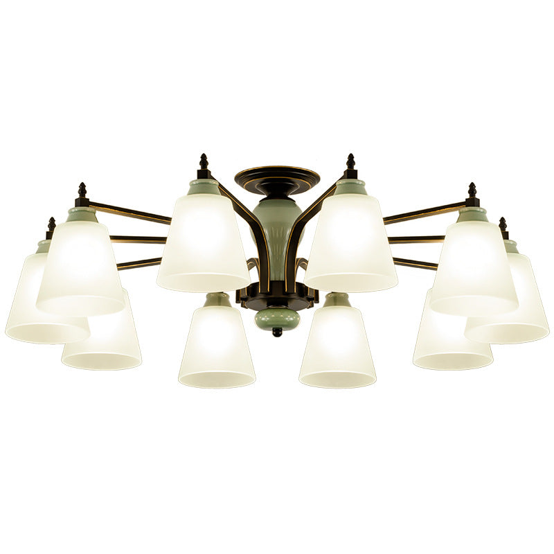 Contemporary Scandinavian Iron Ceramic Branch Cone 3/6/8/10-Light Semi-Flush Mount Lighting For Bedroom